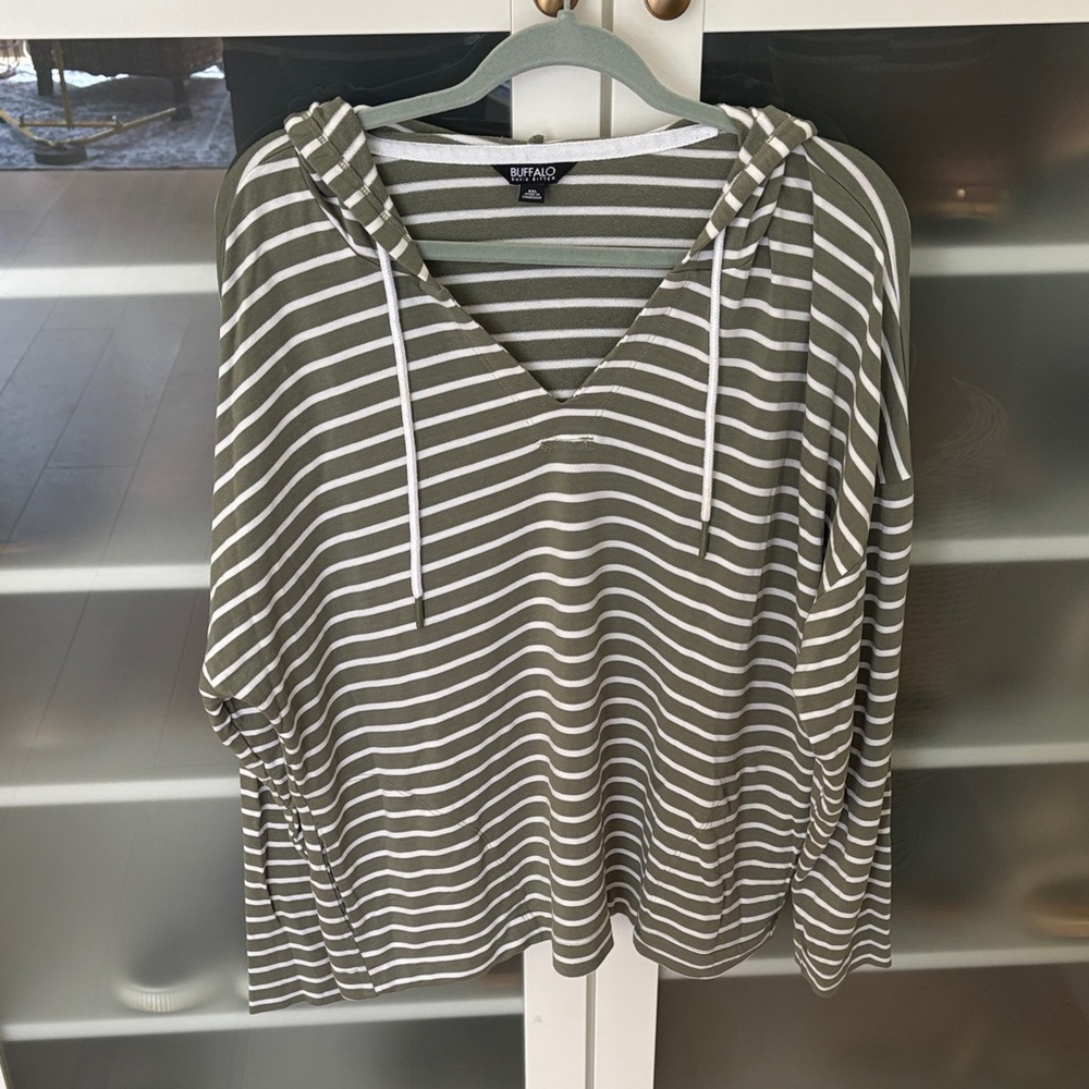 Buffalo David Bitton Green and White Striped Hoodie